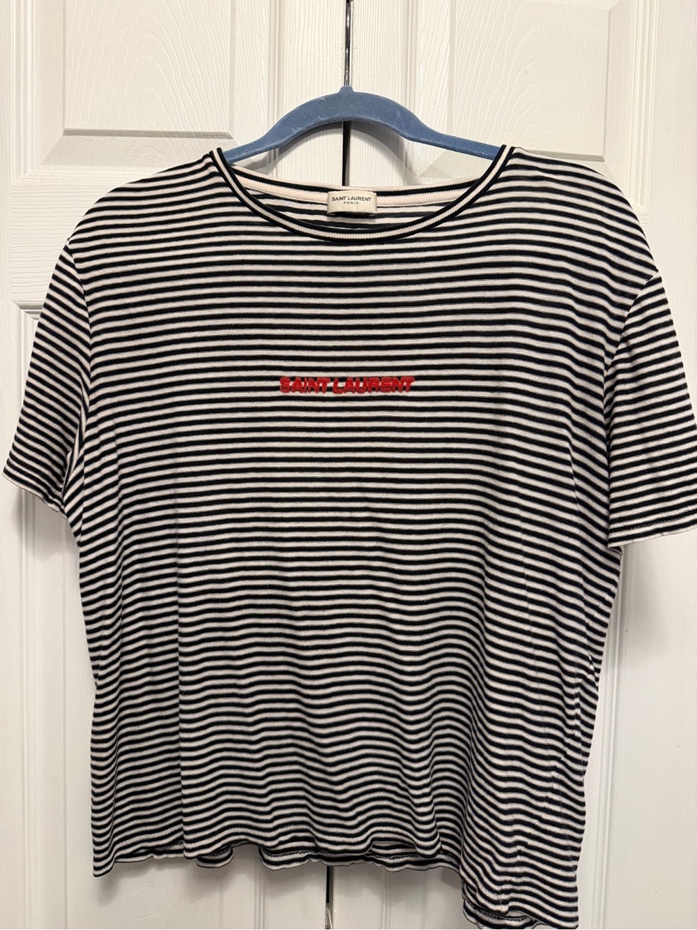 Saint Laurent Black and White Striped Boatneck Tee